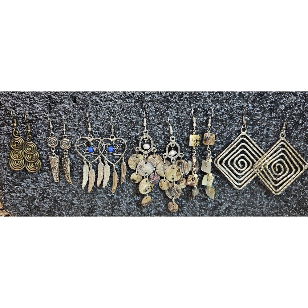 Set of 6 Various Tribal Cultural Style Dangle Earrings (read)